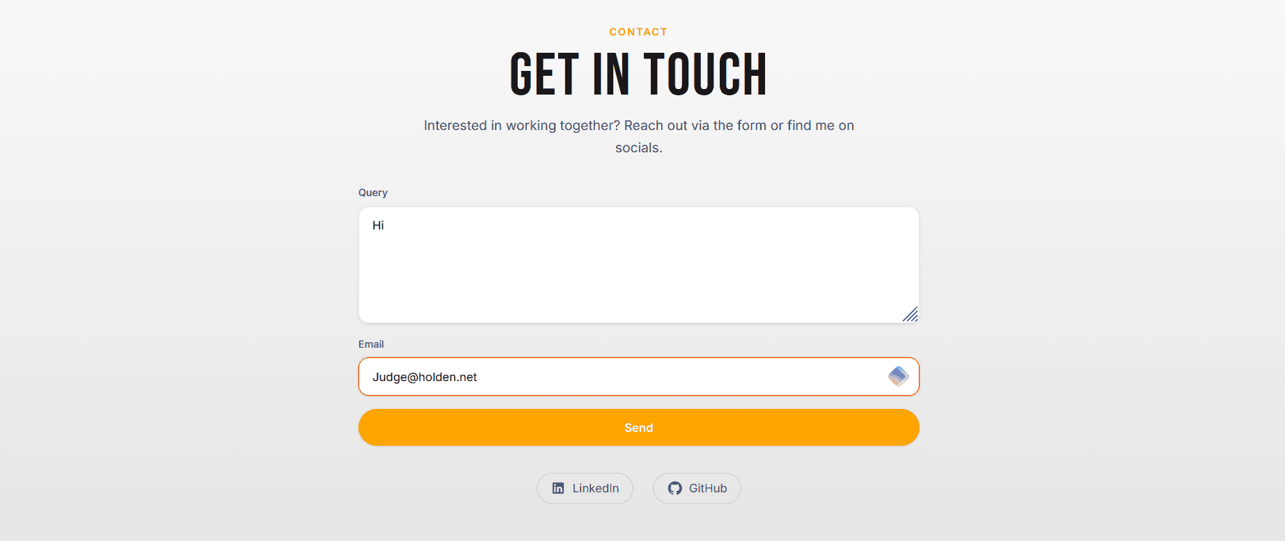 Image 1 showing the contact form with the query and email fields filled in