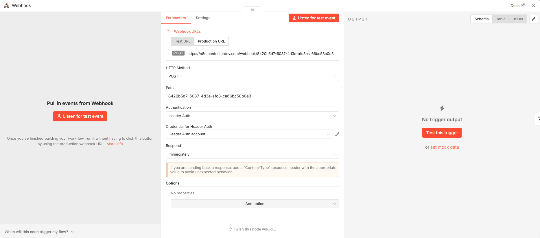 Image 2 showing the n8n webhook node