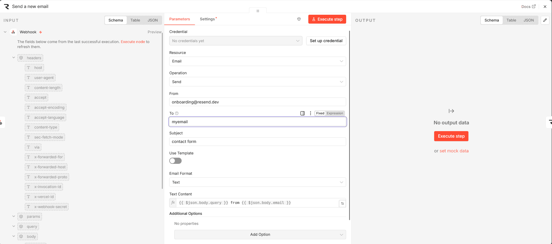 Image 3 showing the Resend email send node