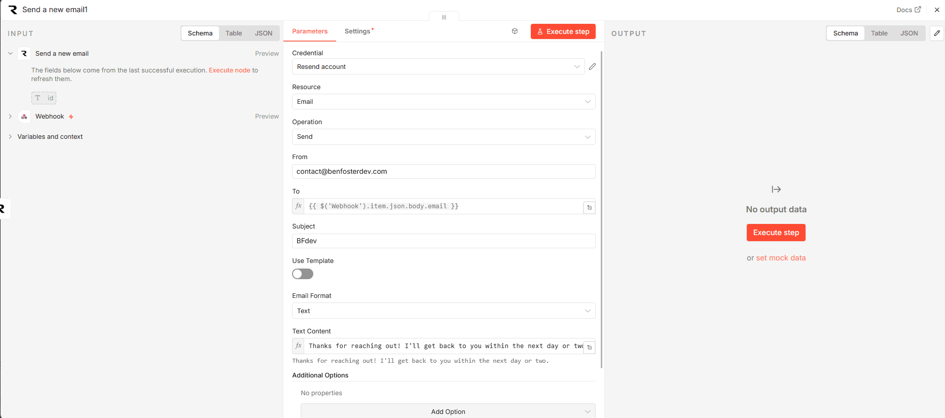 Image 5 showing the return email configuration